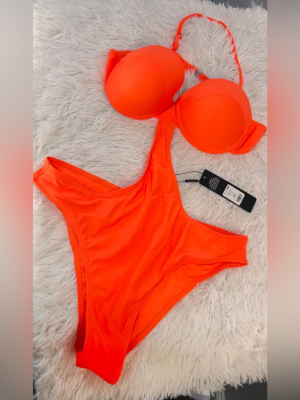Fashion Nova Neon Orange One-Piece Swimsuit Size Large